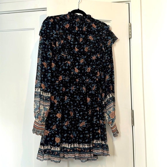 Ulla Johnson Womens Vivian Dress Floral Ruffle Neck Smocked Sleeve Black Size 2 - Picture 3 of 9